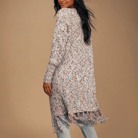 NWT Lulus Fantastic Fringe White Multi Color Cardigan Sweater Longline S… - Picture 2 of 11